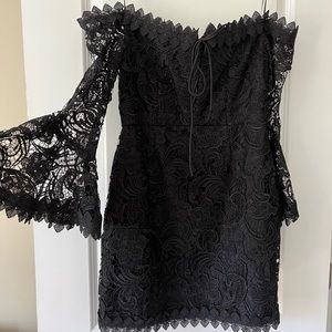NWOT Akira Luxxel Lace Mini Bardot Black Dress